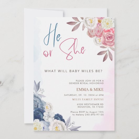 Boho er oder sie Geschlecht offenbaren Einladung (Vorderseite)