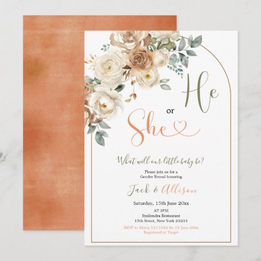 Boho er oder sie rustikale Herbst-Blütendarstellun Einladung (Vorne/Hinten)