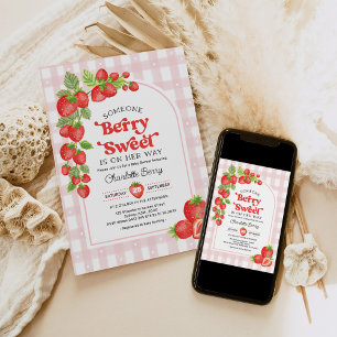 Boho Erdbeere Berry Sweet Baby Girl Baby-Party Einladung