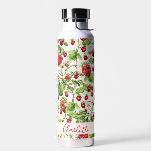 Boho Erdbeere Frucht Grünpflanzen Personalisierter Trinkflasche