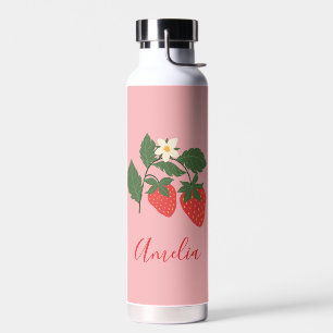 Boho Erdbeere Frucht Rosa Personalisierter Name Trinkflasche