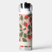 Boho-Erdbeeren Grün Pink Personalisierter Name Trinkflasche (Vorderseite)