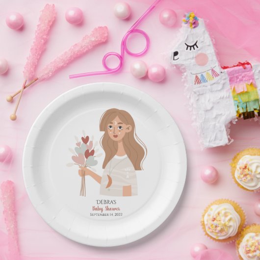 Boho Erden Mutter braunes Haar Strauß von Herzen Pappteller (Party)