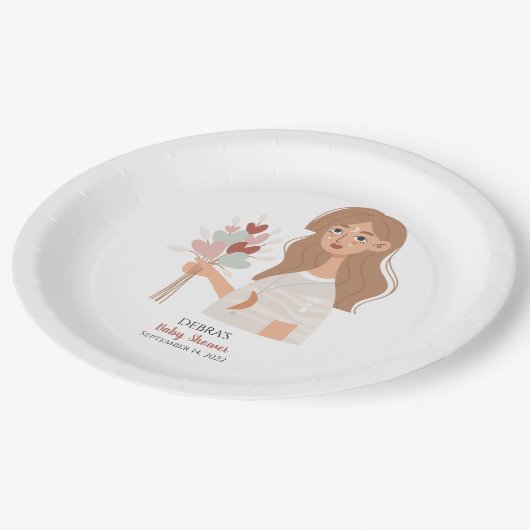 Boho Erden Mutter braunes Haar Strauß von Herzen Pappteller (Schrägansicht)