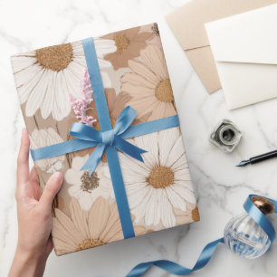 Boho-Erdfarbton-Daisy-Tan-Blumenmuster Geschenkpapier