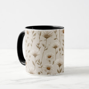 Boho-Erdfarbton-Daisy-Tan-Blumenmuster Tasse