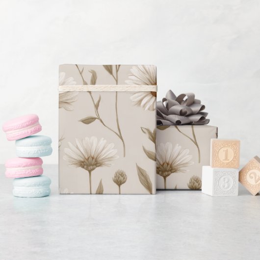 Boho-Erdfarbton-Gänseblümchen-Tan-Blumenmuster Geschenkpapier (Babyparty)