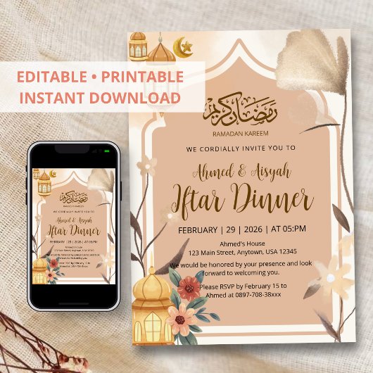 Boho-Erdige Florale Iftar-Einladung Einladung