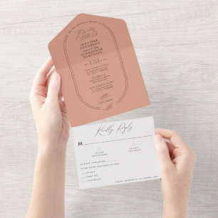 Boho Erdiges Blasses Terrakotta Botanisches Hochze All In One Einladung