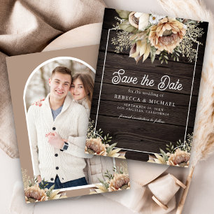 Boho Erdiges Florales Taupe-Foto-Hochzeitsmotiv Save The Date