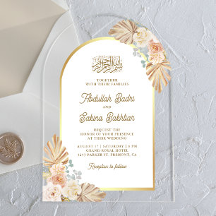Boho Erdiges Florales Tor Muslimische Hochzeit Acryleinladungen