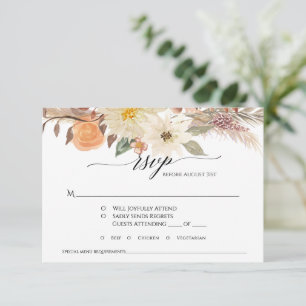 Boho Erdiges Herbstblumen- Pampasgras Hochzeit RSVP Karte