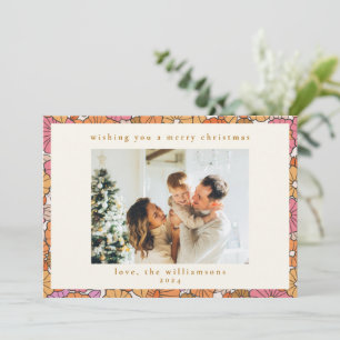 Boho Erdiges Ocker Orange Blumen Weihnachtsfoto Feiertagskarte