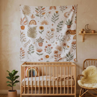 Boho Erdiges Regenbogen-Botanik-Nursery-Wandbild Wandteppich