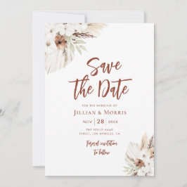 Boho Erdton Terracotta Pampas Save the Date Einladung