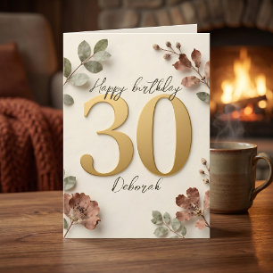 Boho Erdtöne Blumen Gold 30. Geburtstag Karte