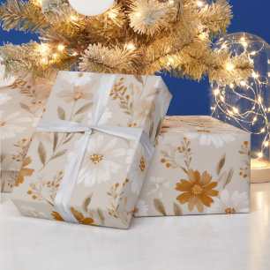 Boho Erdtöne Daisy Tan Blumenmuster Geschenkpapier