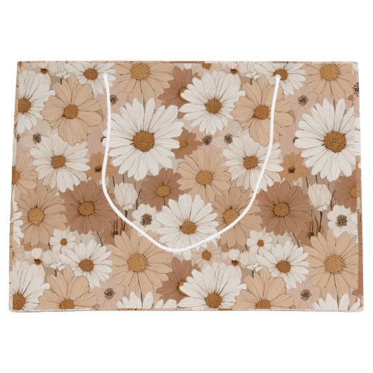 Boho Erdtöne Daisy Tan Blumenmuster Große Geschenktüte (Vorderseite)