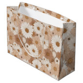 Boho Erdtöne Daisy Tan Blumenmuster Große Geschenktüte (Rückseite Schrägansicht)