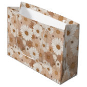 Boho Erdtöne Daisy Tan Blumenmuster Große Geschenktüte (Vorderseite Schrägansicht)