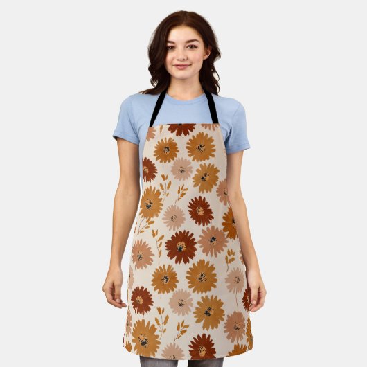 Boho Erdtöne Daisy Tan Blumenmuster Schürze (Getragen)