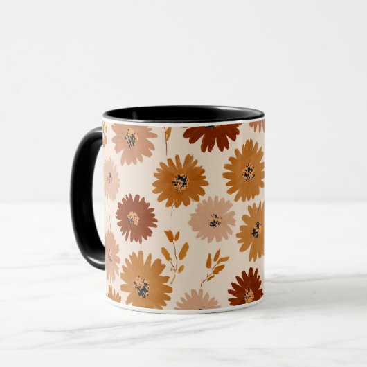 Boho Erdtöne Daisy Tan Blumenmuster Tasse (Vorderseite Links)