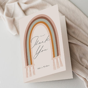 Boho-Erdtöne-Regenbogen-Baby-Party Dankeskarte