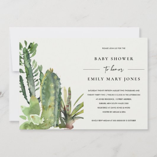 BOHO ERFOLGREICH DESERT CACTI FAUNA BABY SHOWER EINLADUNG (Vorderseite)