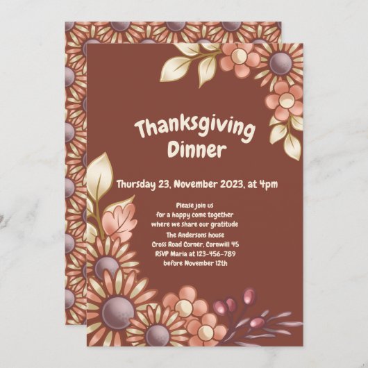 Boho Erntedank Dinner Einladung (Vorne/Hinten)