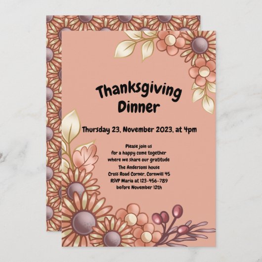 Boho Erntedank Dinner Einladung (Vorne/Hinten)