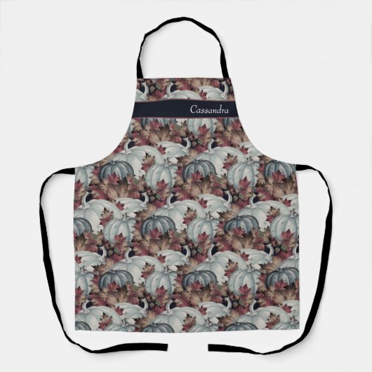 Boho Erntedank Fall Blue Watercolor Pumpkin Schürze (Vorderseite)