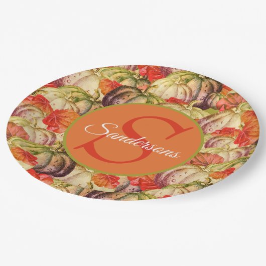 Boho Erntedank Fall Decke Wasserfarbe Pumpkin Pappteller (Schrägansicht)