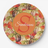Boho Erntedank Fall Decke Wasserfarbe Pumpkin Pappteller (Vorderseite)