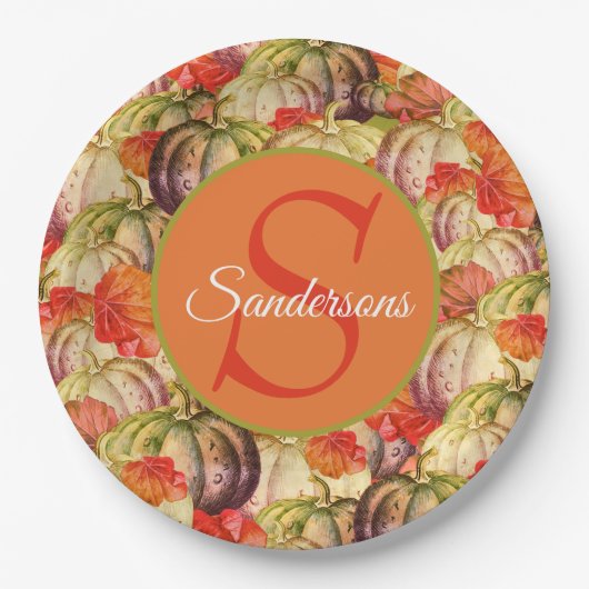 Boho Erntedank Fall Decke Wasserfarbe Pumpkin Pappteller (Vorderseite)