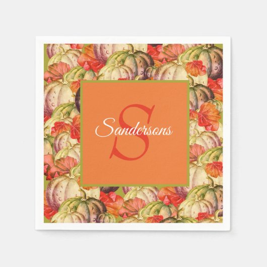 Boho Erntedank Fall Decke Wasserfarbe Pumpkin Serviette (Vorderseite)