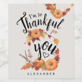 Boho Erntedank Herbst Danke Worte und Kürbiskuits Weinetikett (Einzelnes Label)