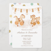 Boho Erste Geburtstagskarten für Twins Einladung (Vorne/Hinten)