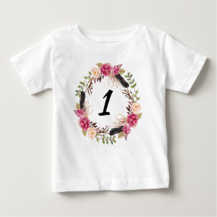 Boho Erster Geburtstag Hübsch 1. Jahr Blumenmädche Baby T-shirt