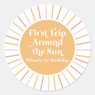 Boho Erster Trip um die Sonne 1. Geburtstag Runder Aufkleber