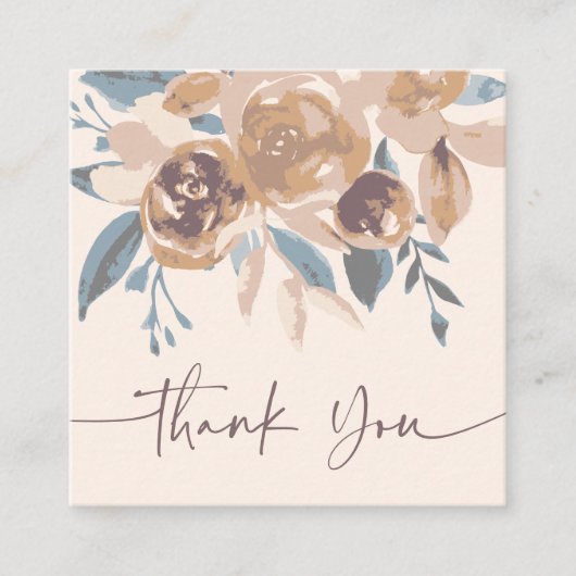 Boho erthy chic floral Aquarell Ordnung danke Quadratische Visitenkarte (Vorderseite)