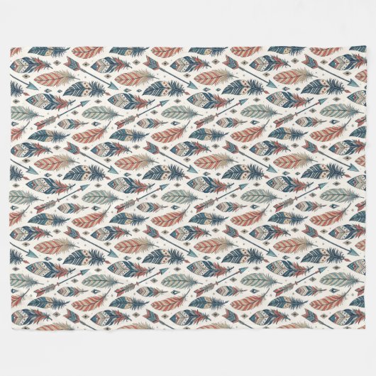 Boho Ethnic Authentic Tribal Native Feathers Pfeil Fleecedecke (Vorderseite (Horizontal))