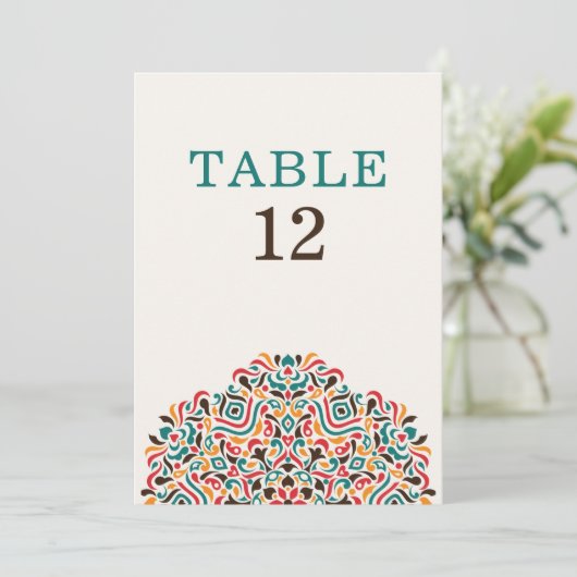 Boho Ethnic Botanical Wedding Table Number Einladung (Stehend Vorderseite)