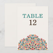 Boho Ethnic Botanical Wedding Table Number Einladung (Vorne/Hinten)
