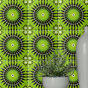 Boho Ethnic Lime Green Black Geometric Pattern Fliese