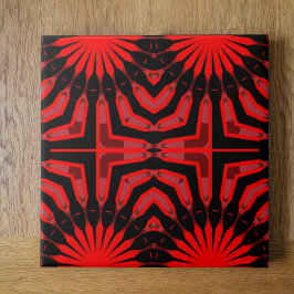 Boho Ethnic Red and Black Geometric Pattern Fliese
