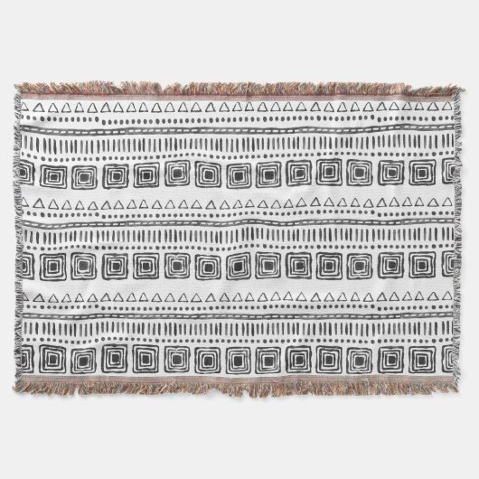 Boho Ethnic Throw Blanket - Schwarzweiß Decke (Vorderseite)