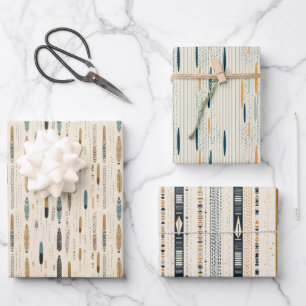 Boho ethnische Marine rostige Terrakotta-Streifen Geschenkpapier Set