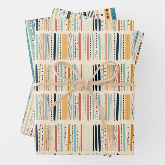 Boho ethnische Marine rostige Terrakotta-Streifen Geschenkpapier Set (Beispiel)