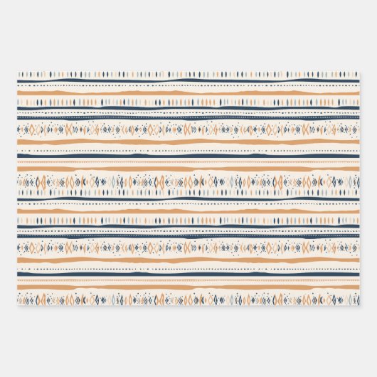 Boho ethnische Marine rostige Terrakotta-Streifen Geschenkpapier Set (Vorderseite 3)