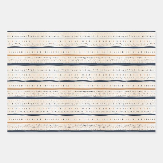 Boho ethnische Marine rostige Terrakotta-Streifen Geschenkpapier Set (Vorderseite 2)